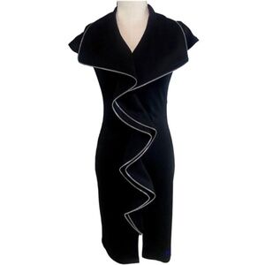 Samuel Dong Black Zipper Ruffle Stretch Dress For Comfort Size M